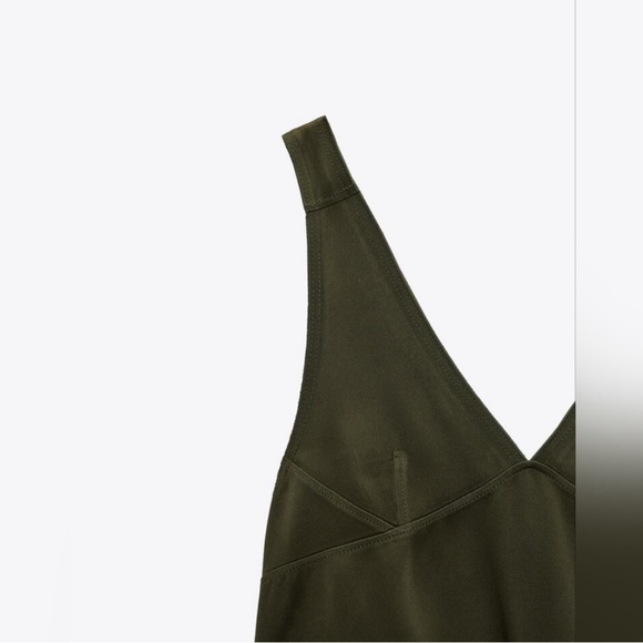 NWOT ZARA SATIN CAMISOLE TOP V NECK OLIVE GREEN XS - Picture 7 of 8